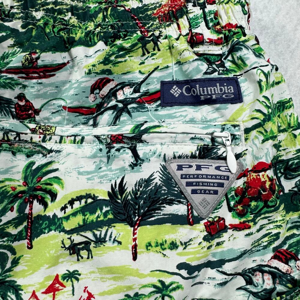 Columbia PFG Mens M Santa Fishing Print Swim Trunks Mesh Liner